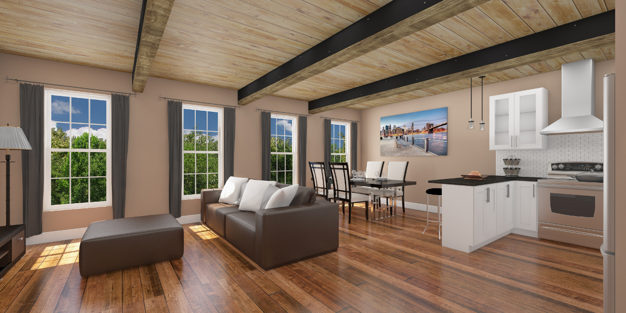 Living Room Rendering (White Kitchen Option)